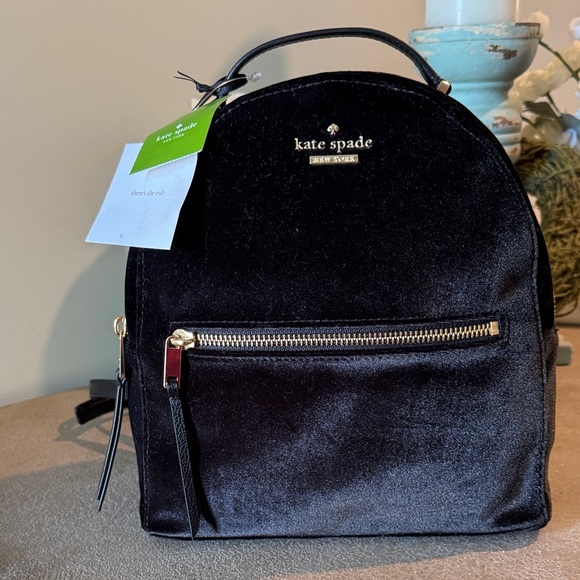 Kate Spade Black Velvet Backpack with Gold Accents - Picture 1 of 8